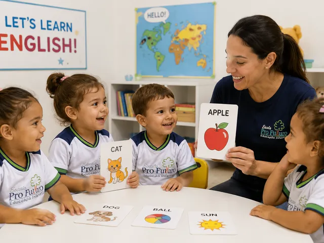 Crianças da Escola Pró Futuro na atividade de Inglês
