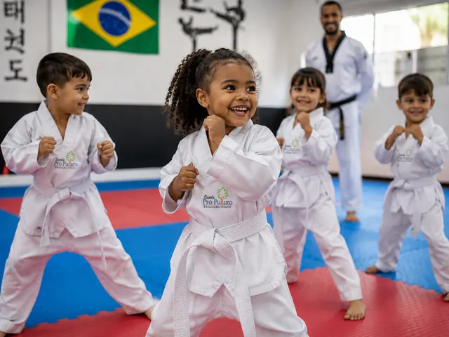 Crianças da Escola Pró Futuro na atividade de Taekwondo